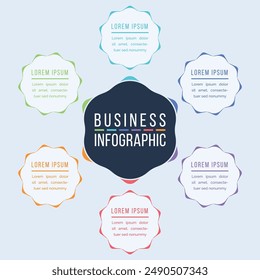 Infographic template 6 steps, objects, elements or options business information circle infographic design