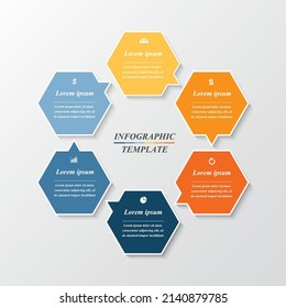 Infographic template with 6 steps, options, parts or processes.