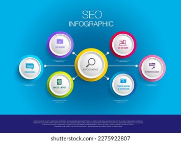 Infographic template for 6 Steps
Search Engine Optimization  business 6 Level Modern Sales diagram, vector infographic easily change title to use for presentation data report or progress.