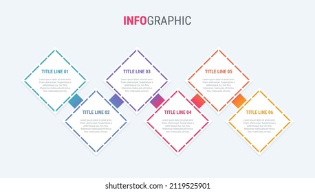 Infographic template. 6 steps square design with beautiful colors. Vector timeline elements for presentations.