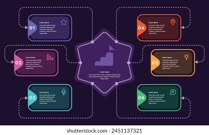 Infographic template. 6 steps that are related to each other. You can use the template to display your steps in electronic or printable format.