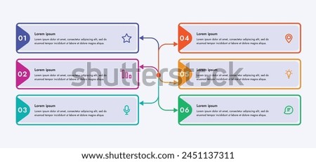 Infographic template. 6 steps that are related to each other. You can use the template to display your steps in electronic or printable format.