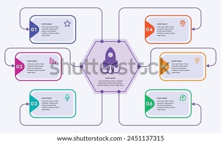 Infographic template. 6 steps that are related to each other. You can use the template to display your steps in electronic or printable format.