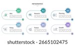Infographic template. 6 steps timeline journey. Process diagram, 6 options on white background, Infograph elements, technology, education, modern, business, vector illustration.