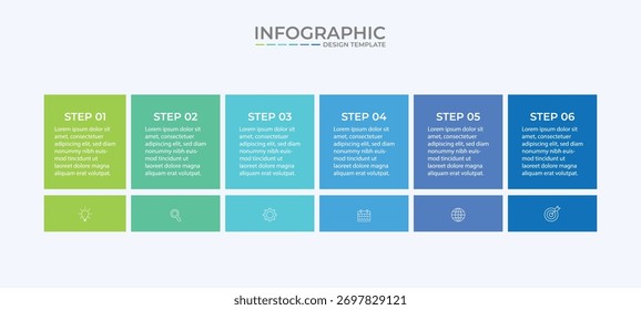 Plantilla infográfica con 6 pasos, flujo de trabajo, diagrama de procesos