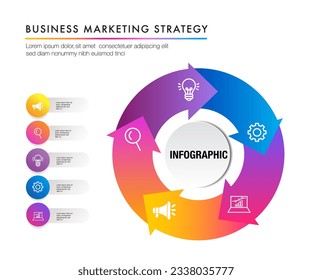 Infographic template for a 6-step strategy plan. 6 key business timelines roadmap with modern presentation for sales diagrams. Easily rename them for presentations or progress