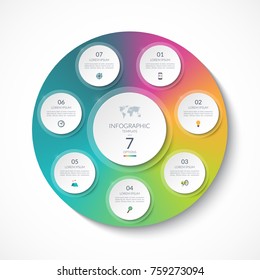 Infographic template with 7 circles, options, steps, parts. Can be used for diagram, chart, graph, brochure, annual report, business presentation