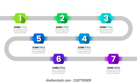 Infographic template with 7 options or steps. Timeline. Can be used for workflow layout, diagram, banner, webdesign. Vector illustration