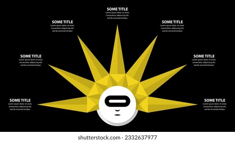 Plantilla de infografía con 7 opciones o pasos. Corona abstracta. Se puede utilizar para diseño de flujo de trabajo, diagrama, banner, diseño web. Ilustración del vector