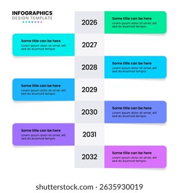 Infographic template with 7 options or steps. Vertical timeline. Can be used for workflow layout, diagram, banner, webdesign. Vector illustration