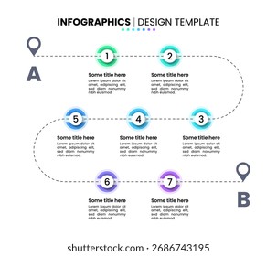 Infographic template with 7 options or steps. Line. Can be used for workflow layout, diagram, banner, webdesign. Vector illustration
