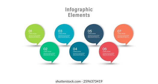 Infographic template with 7 steps or options. Speech bubble infographics