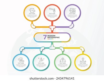 Infografik-Vorlage mit 7 Schritten, Prozess oder Optionen, Prozessdiagramm, Verwendet für Prozessdiagramm, Präsentationen, Workflow-Layout, Flussdiagramm, Infograph.