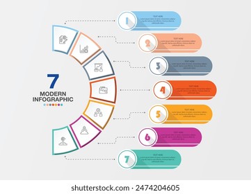 Infographic template with 7 steps, process or options, process chart, Used for process diagram, presentations, workflow layout, flow chart, infograph. Vector eps10 illustration.