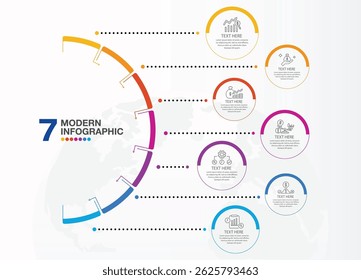 Infographic template with 7 steps, process or options, process chart, Used for process diagram, presentations, workflow layout, flow chart, infograph. Vector eps10 illustration.