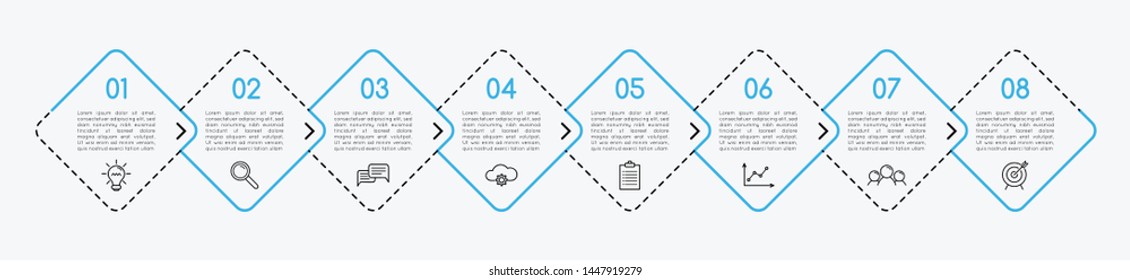 Infographic template with 8 options. Flowchart. Vector