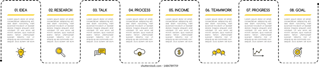 Infographic template with 8 options. Simple flowchart. Vector 