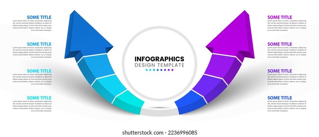 Infographic template with 8 options or steps. 3d arrows. Can be used for workflow layout, diagram, banner, webdesign. Vector illustration