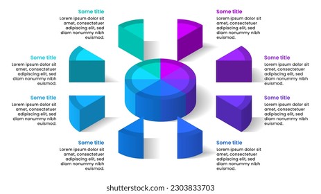 Infographic template with 8 options or steps. Isometric Pie. Can be used for workflow layout, diagram, banner, webdesign. Vector illustration