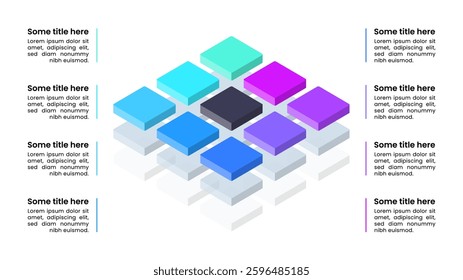 Infographic template with 8 options or steps. Isometric squares. Can be used for workflow layout, diagram, banner, webdesign. Vector illustration