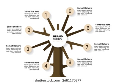 Infographic template with 8 options or steps. Abstract tree. Can be used for workflow layout, diagram, banner, webdesign. Vector illustration