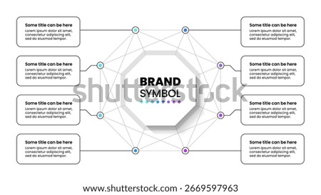 Infographic template with 8 options or steps. Octagon. Can be used for workflow layout, diagram, banner, webdesign. Vector illustration