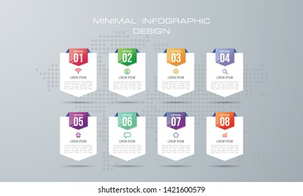 Infographic template with 8 options, workflow, process chart,Timeline infographics design vector can be used for workflow layout, diagram, annual report, web design, steps or proce