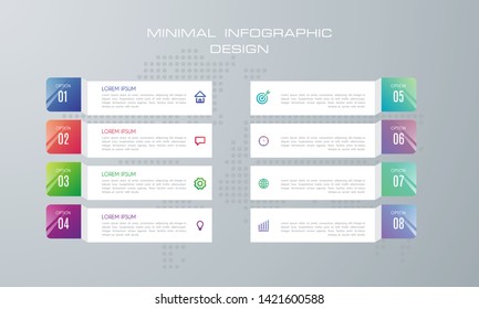 Infographic template with 8 options, workflow, process chart,Timeline infographics design vector can be used for workflow layout, diagram, annual report, web design, steps or proce