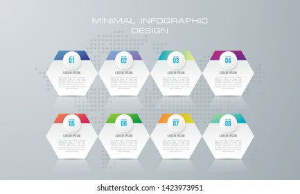 Infographic template with 8 options, workflow, process chart,Timeline infographics design vector can be used for workflow layout, diagram, annual report, web design, steps or processes. - Vector