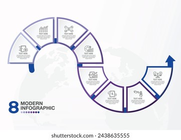 Plantilla de infografía con 8 pasos, proceso u opciones, diagrama de proceso, Utilizado para diagrama de proceso, presentaciones, diseño de flujo de trabajo, diagrama de flujo, infografía.