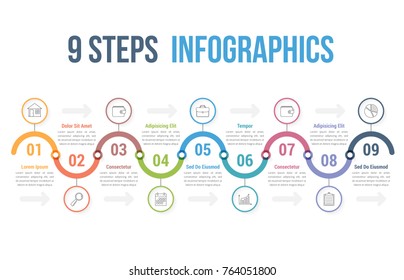 Infographic template with 9 steps or options, workflow, process diagram, vector eps10 illustration