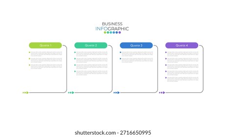 Infografik Vorlage über Projektlisten für das Jahr und erklären, 4 Quartal und in der Lage sein, auf Präsentation mit 4 Optionen anwenden