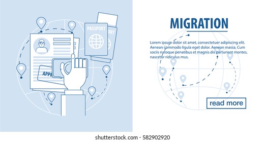 The infographic template about refugee and migrant with the world map and the different element. Refugee Emigrant series. migrant issues with documents and approval of a new residence