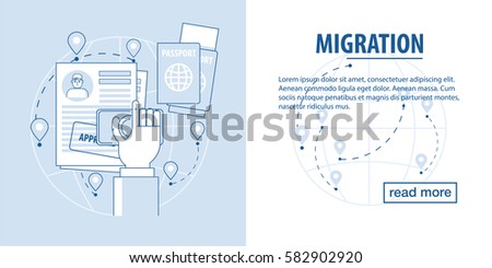 The infographic template about refugee and migrant with the world map and the different element. Refugee Emigrant series. migrant issues with documents and approval of a new residence
