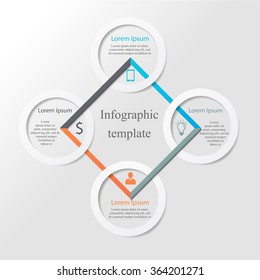 Plantilla de infografía. Resumir 3d círculos infográficos con el diamante en el centro. Se puede utilizar para diseño de flujo de trabajo, diagrama, opciones numéricas, diseño web, infografías