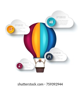 Infographic template with air balloon. Vector startup illustration. Business concept with 4 options, parts, steps or processes.