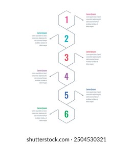 infographic template for annual report, magazine. infographic template for business, education, industry, science world. six steps information template. contour hexagons information template
