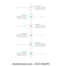 Plantilla infográfica para el informe anual, revista. Plantilla infográfica para negocios, educación, mundo de la ciencia. Plantilla informativa de hexágonos de esquema. Plantilla informativa de seis pasos