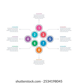 Infographic template for annual report, magazine. Infographic template for business, education, science world. eight colored circles informational template