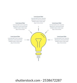 modelo infográfico para relatório anual, revista. modelo infográfico para negócios, educação, indústria, ciência mundo. modelo de informação de cinco etapas. modelo infográfico com lâmpada elétrica