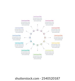 modelo infográfico para relatório anual, revista. modelo infográfico para negócios, educação, indústria, ciência mundo. modelo de informação de doze etapas.