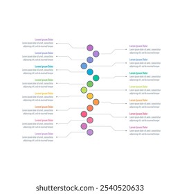 Plantilla de infografía para informe anual, revista. Plantilla de infografía para negocios, educación, industria, mundo de la ciencia. Plantilla de información de quince pasos. Plantilla de infografía de puntos coloridos