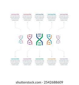 infographic template for annual report, magazine. infographic template for education, business, industry, science world. ten steps information template. colorful dna symbols infographic template
