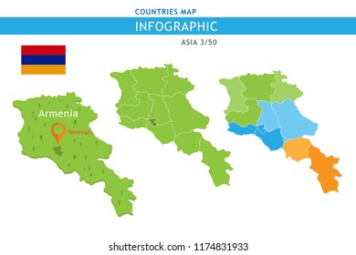 Infographic template of Armenia. Armenia map with provinces and regions. Presentation vector infographic.