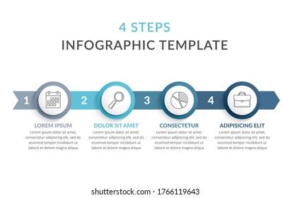 Plantilla infográfica con flechas con 4 círculos con iconos y texto, gráfico de procesos, flujo de trabajo, eps vectoriales10 ilustración