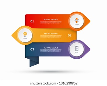 Infographic template with arrows pointing in opposite directions and circular elements, buttons. Business concept with 3 options, steps. Can be used as diagram, graph, chart, timeline, workflow layout