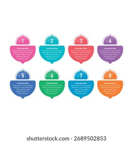 Modelo infográfico para inteligência artificial, negócios, indústria, educação, mundo da tecnologia. Modelo de oito opções informativas