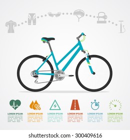 infographic template with bicycle and icons, flat style illustration