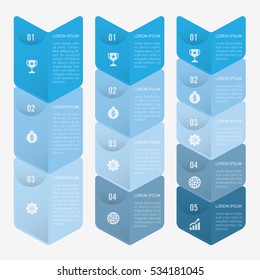 infographic template blue with 3, 4, 5 steps