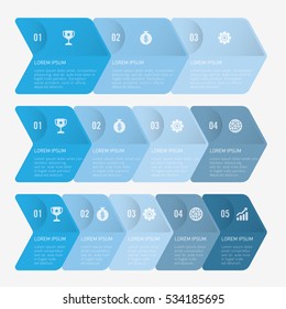 infographic template blue with 3, 4, 5 steps